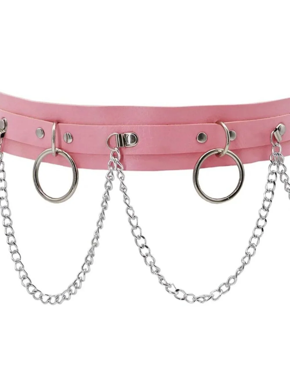 Women's Pink Holographic Body Chain Leather Gothic Punk Adjustable Waist Belt - Picture 1 of 3